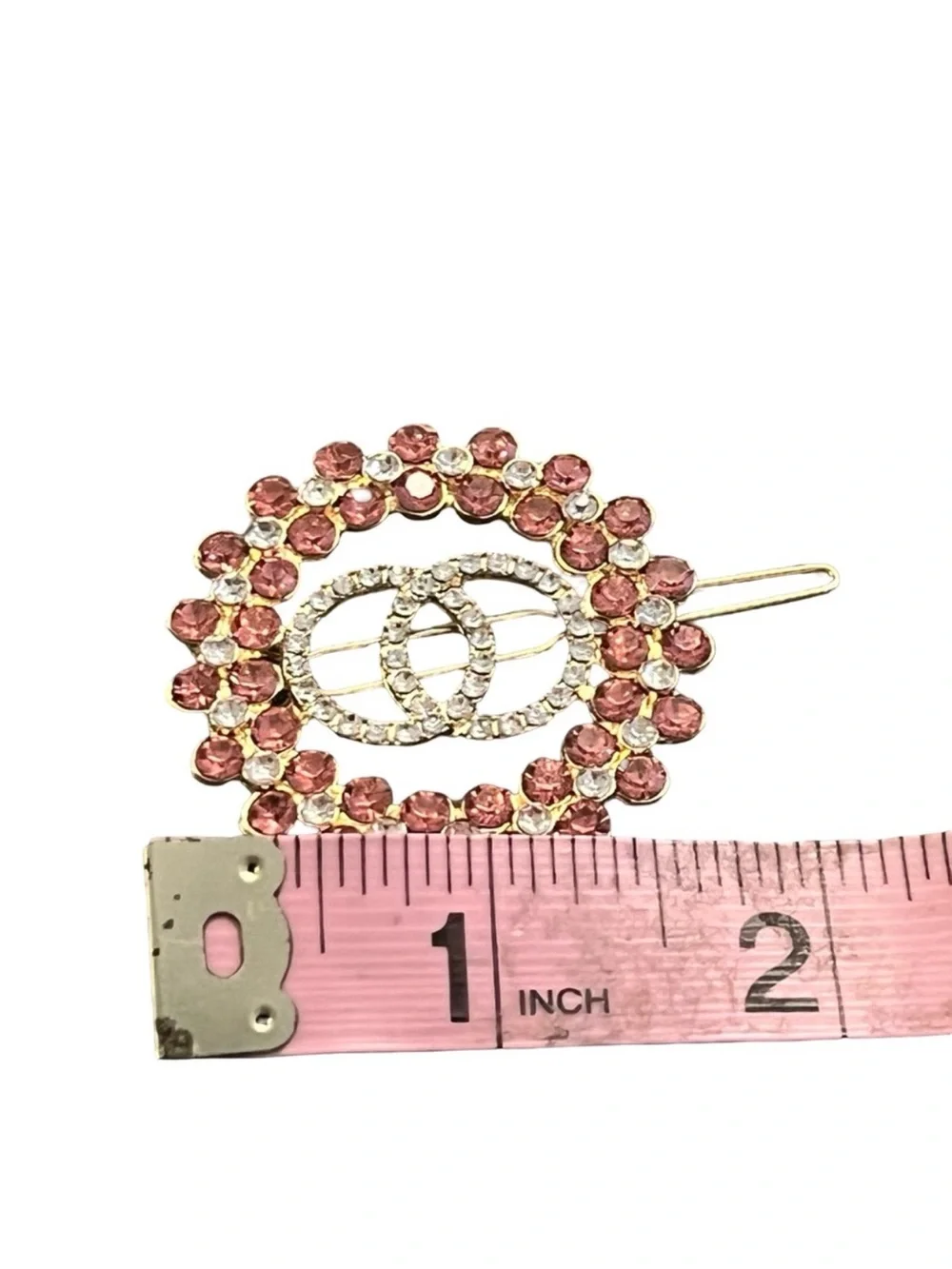 Pink Crystal Circle Hair Clip with Gold Tone Accents FINAL PRICE DROP